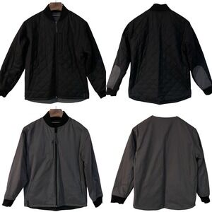 BYLT Mens Hi Lo Reversible Bomber Jacket Zip Quilted Black Gray City Travel L